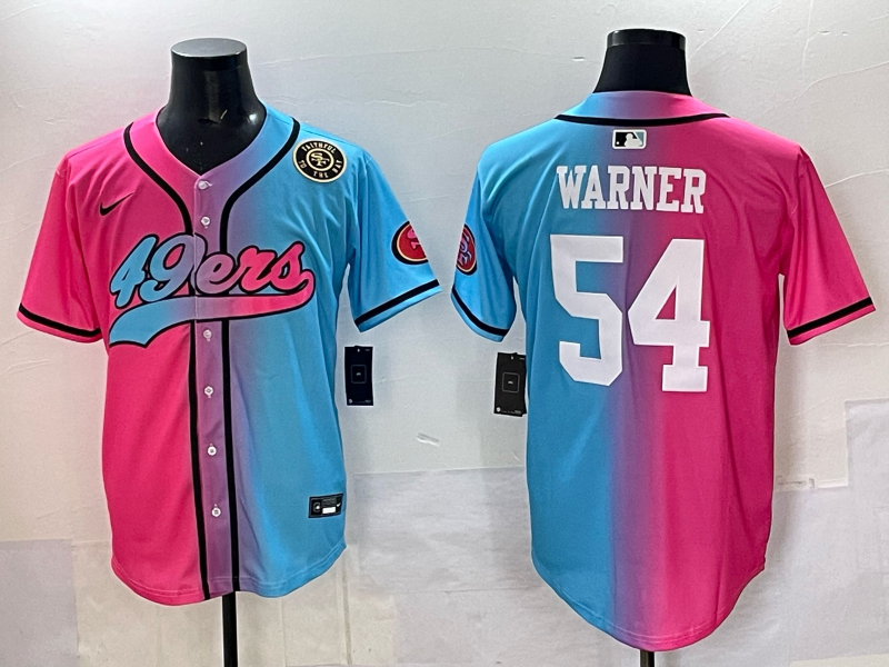 Men 2025 San Francisco 49ers 54 Warner Pink Blue pink Nike Limited NFL Jersey 004